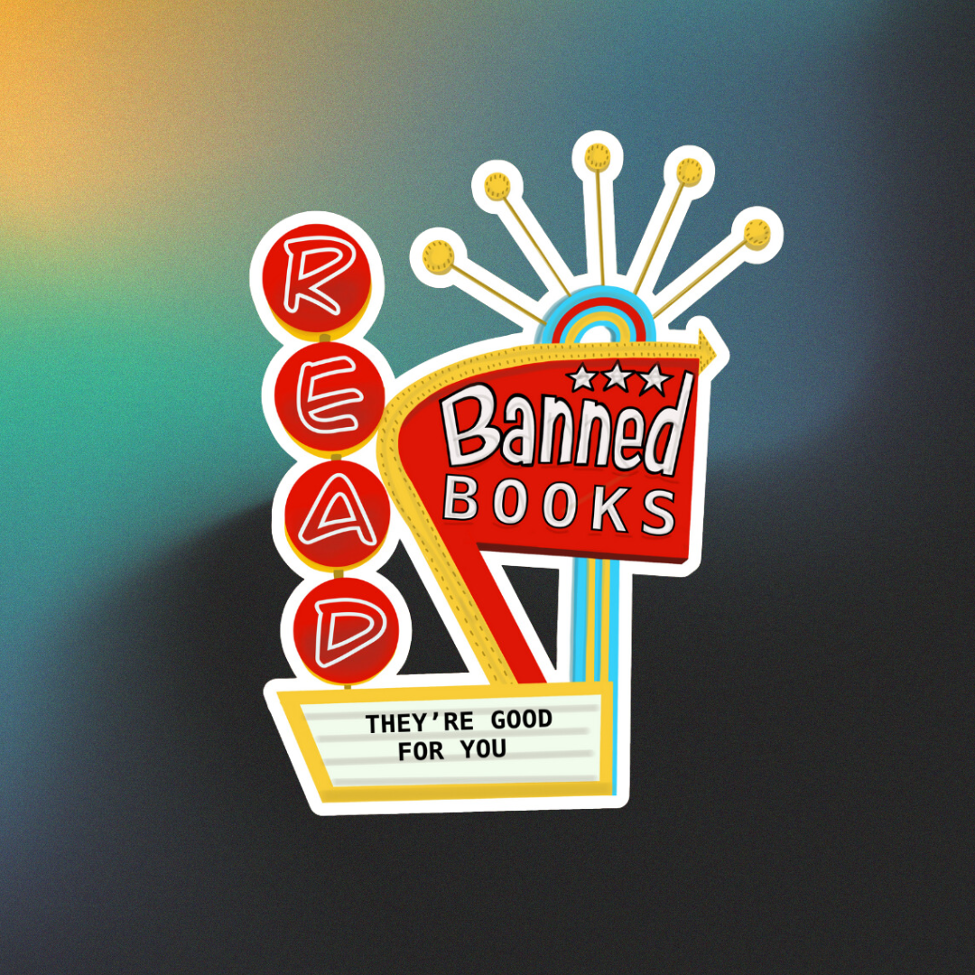 read banned books retro neon sign sticker