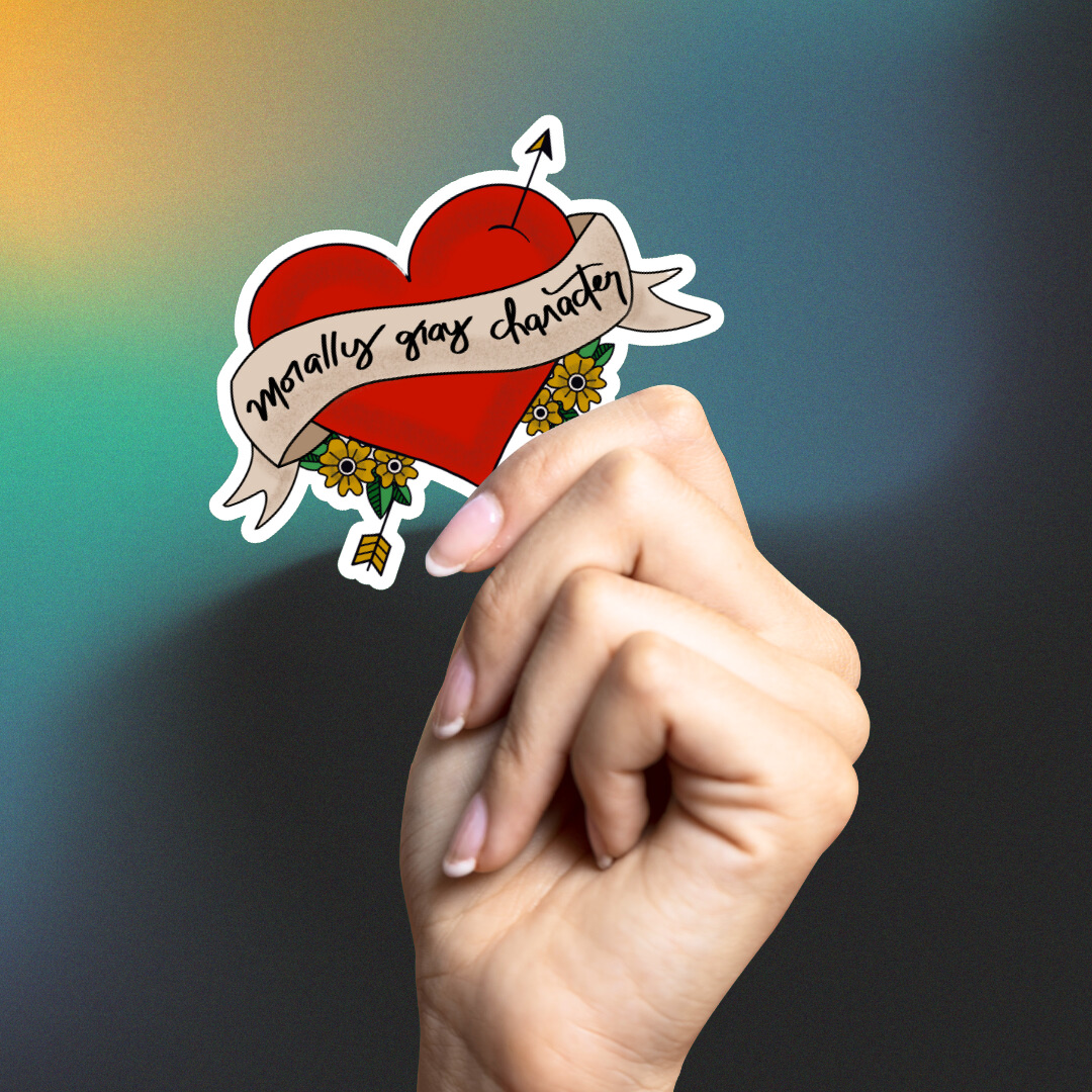 morally gray character tattoo heart sticker