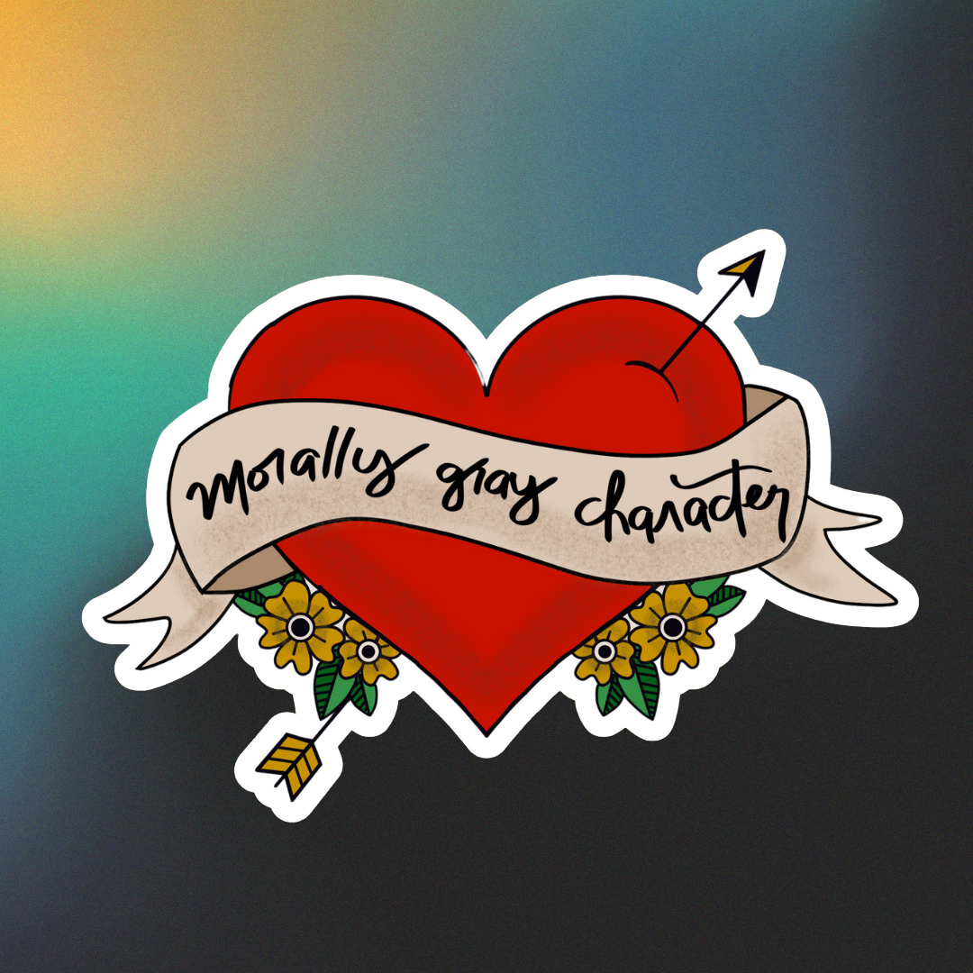 morally gray character tattoo heart sticker